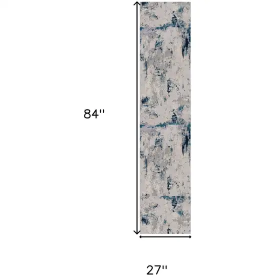 7' Blue Beige And Gray Abstract Runner Rug Photo 4