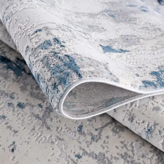 16' Blue Beige And Gray Abstract Runner Rug Photo 7