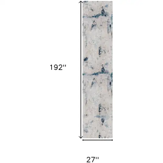 16' Blue Beige And Gray Abstract Runner Rug Photo 9