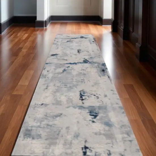 16' Blue Beige And Gray Abstract Runner Rug Photo 5