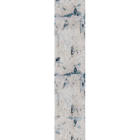 16' Blue Beige And Gray Abstract Runner Rug Photo 2