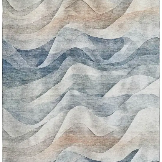 8' Blue Beige And Ivory Abstract Washable Area Rug With UV Protection Photo 3