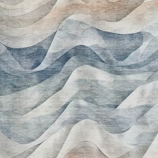 8' Blue Beige And Ivory Abstract Washable Area Rug With UV Protection Photo 2