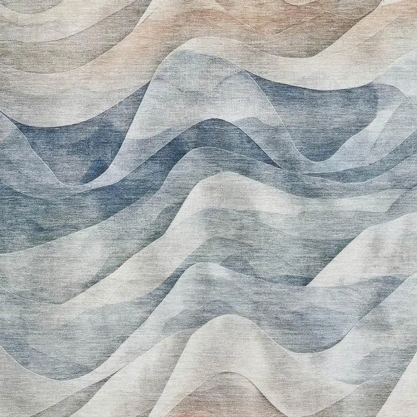 8' Blue Beige And Ivory Abstract Washable Area Rug With UV Protection Photo 2