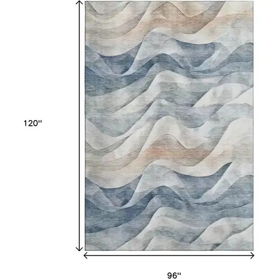 8' Blue Beige And Ivory Abstract Washable Area Rug With UV Protection Photo 8