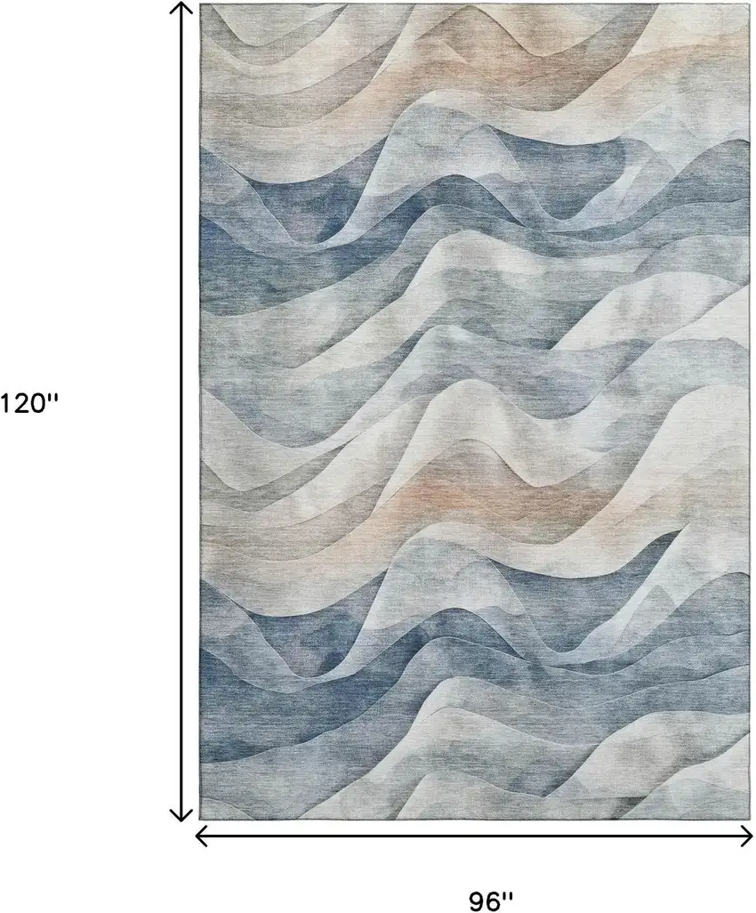 8' Blue Beige And Ivory Abstract Washable Area Rug With UV Protection Photo 8