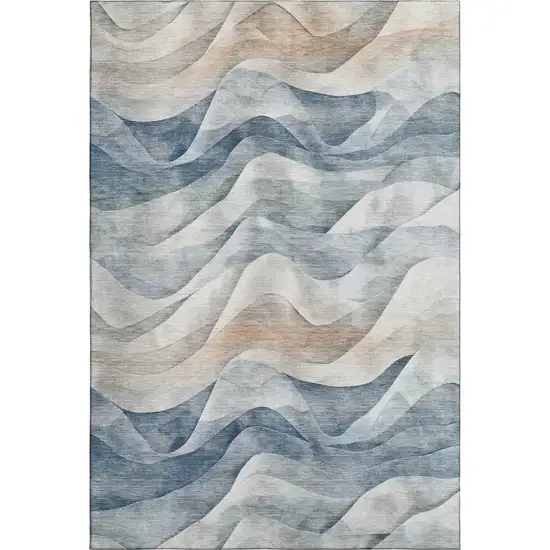 8' Blue Beige And Ivory Abstract Washable Area Rug With UV Protection Photo 1