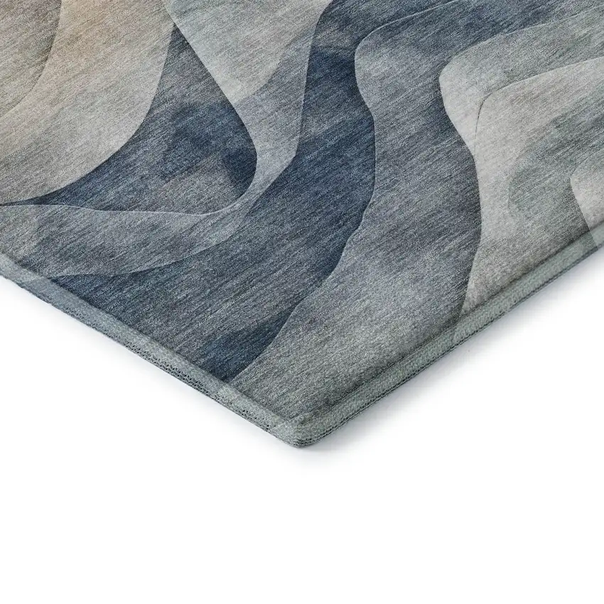 8' Blue Beige And Ivory Abstract Washable Area Rug With UV Protection Photo 7