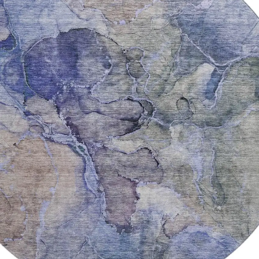 8' Blue Beige And Taupe Abstract Washable Round Rug With UV Protection Photo 2