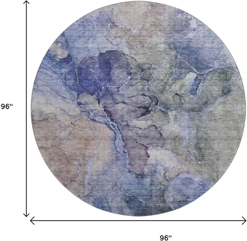 8' Blue Beige And Taupe Abstract Washable Round Rug With UV Protection Photo 9