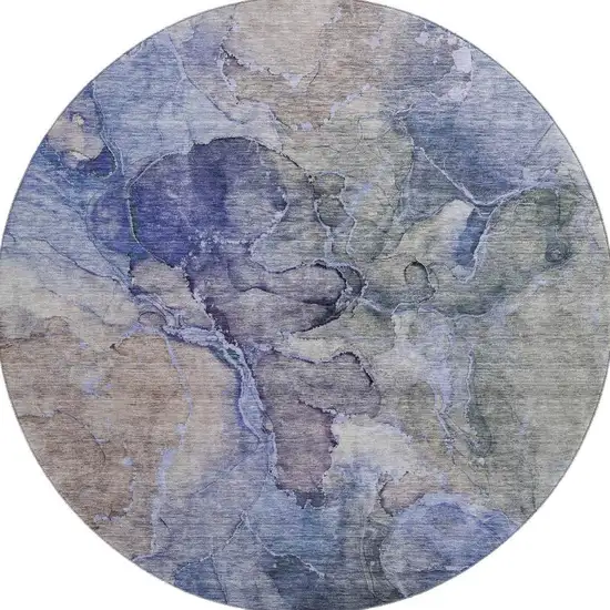 8' Blue Beige And Taupe Abstract Washable Round Rug With UV Protection Photo 3