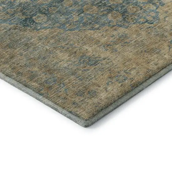 8' Blue Beige And Taupe Medallion Washable Round Rug With UV Protection Photo 6