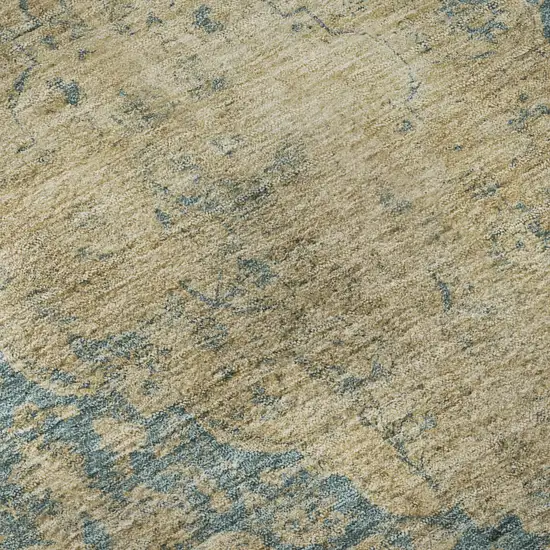 8' Blue Beige And Taupe Medallion Washable Round Rug With UV Protection Photo 8