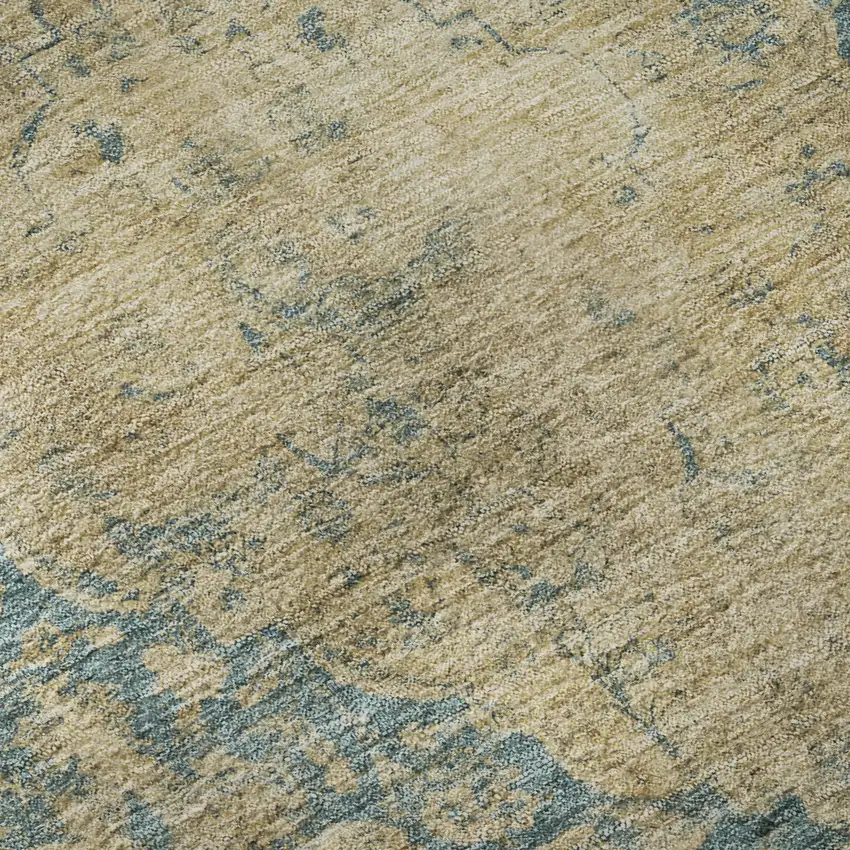 8' Blue Beige And Taupe Medallion Washable Round Rug With UV Protection Photo 8