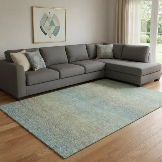 8' Blue Beige And Taupe Striped Washable Area Rug With UV Protection Photo 2