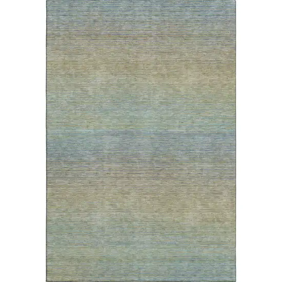 8' Blue Beige And Taupe Striped Washable Area Rug With UV Protection Photo 1