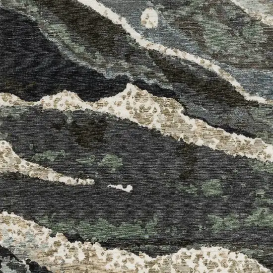 8' Blue Black And Beige Abstract Runner Rug With Fringe Photo 7