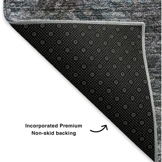 8' Blue Black And Gray Abstract Washable Round Rug With UV Protection Photo 6