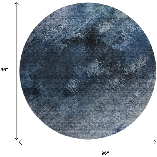 8' Blue Black And Gray Abstract Washable Round Rug With UV Protection Photo 3