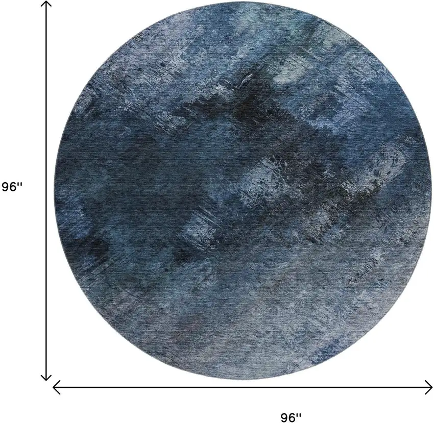 8' Blue Black And Gray Abstract Washable Round Rug With UV Protection Photo 3