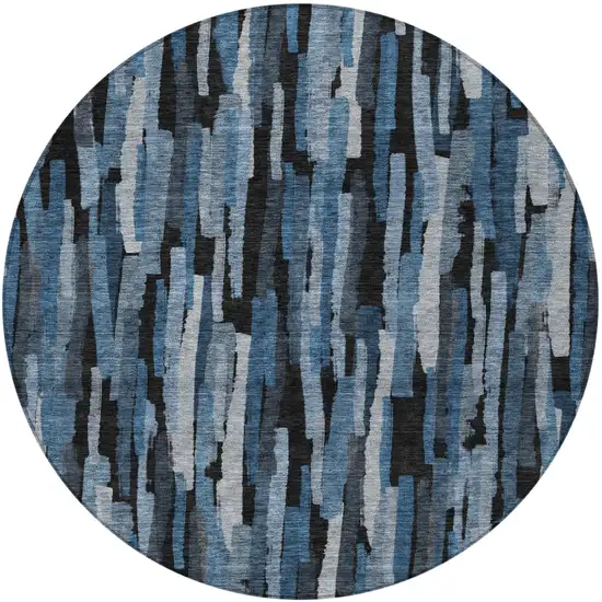 8' Blue Black And Gray Round Striped Washable Indoor Outdoor Area Rug Photo 6