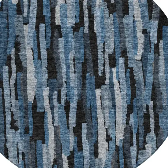 8' Blue Black And Gray Round Striped Washable Indoor Outdoor Area Rug Photo 5