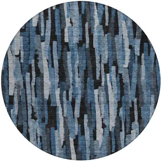8' Blue Black And Gray Round Striped Washable Indoor Outdoor Area Rug Photo 2