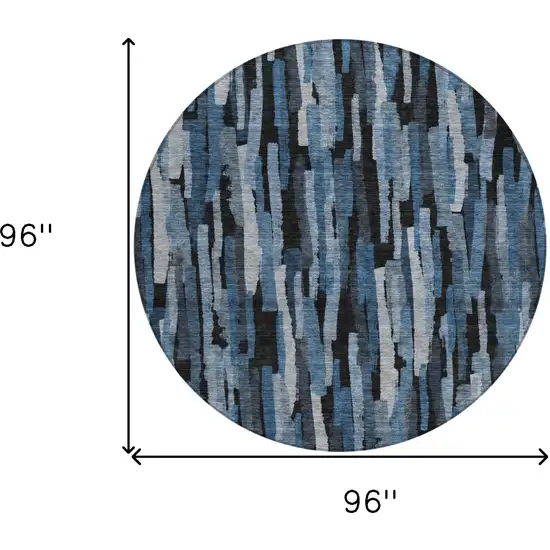 8' Blue Black And Gray Round Striped Washable Indoor Outdoor Area Rug Photo 9