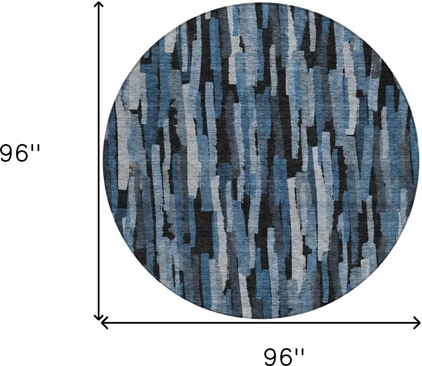 8' Blue Black And Gray Round Striped Washable Indoor Outdoor Area Rug Photo 9
