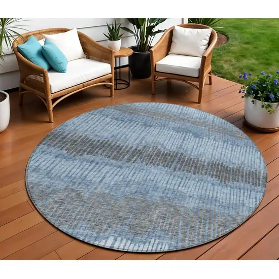 8' Blue Black And Gray Round Striped Washable Indoor Outdoor Area Rug Photo 1