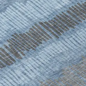 Photo of 8' Blue Black And Gray Round Striped Washable Indoor Outdoor Area Rug
