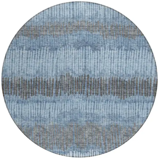 8' Blue Black And Gray Round Striped Washable Indoor Outdoor Area Rug Photo 6
