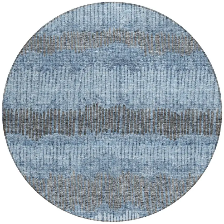 8' Blue Black And Gray Round Striped Washable Indoor Outdoor Area Rug Photo 6