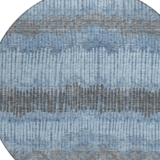 8' Blue Black And Gray Round Striped Washable Indoor Outdoor Area Rug Photo 5