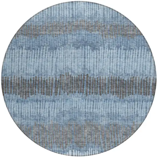 8' Blue Black And Gray Round Striped Washable Indoor Outdoor Area Rug Photo 2