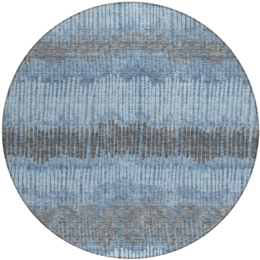 8' Blue Black And Gray Round Striped Washable Indoor Outdoor Area Rug Photo 2