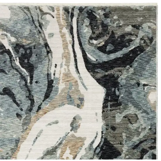 8' Blue Black And Ivory Abstract Runner Rug With Fringe Photo 3