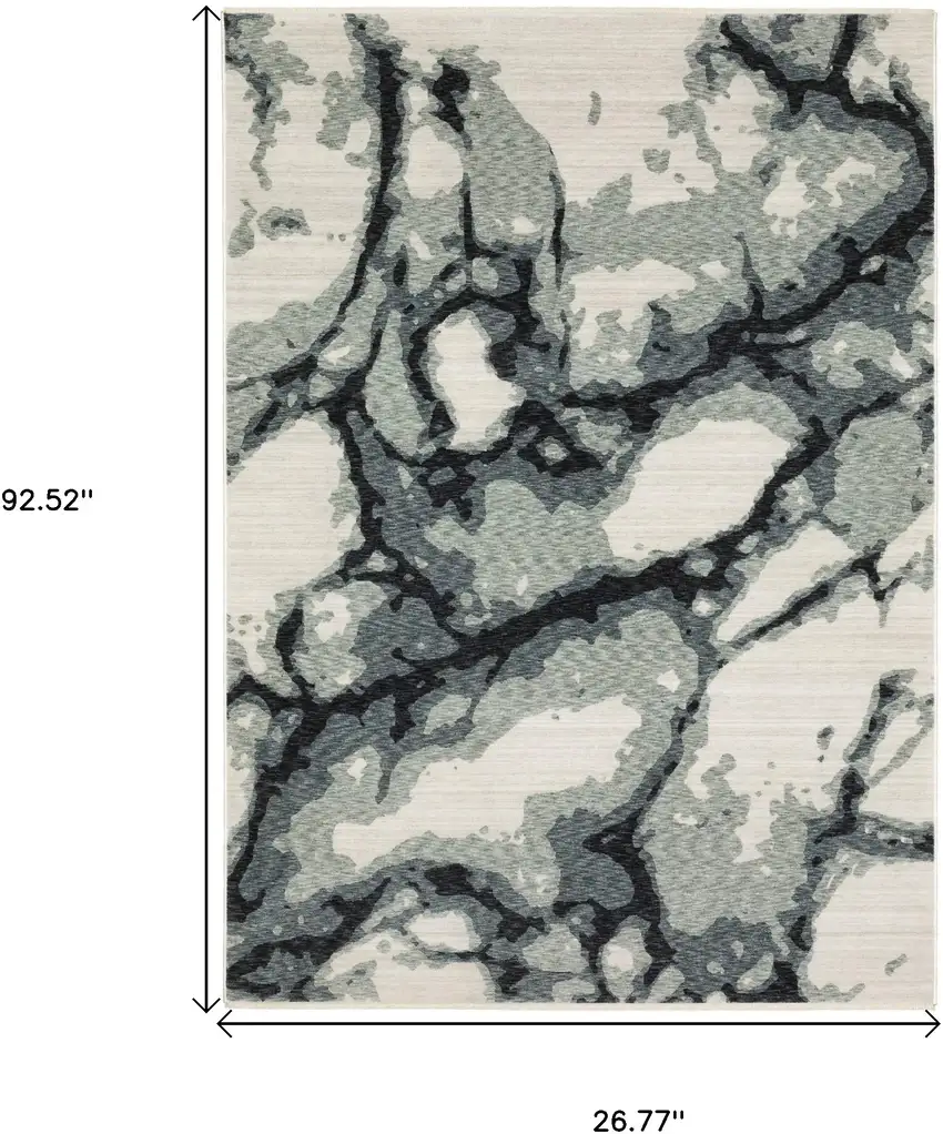 8' Blue Black And Ivory Abstract Runner Rug With Fringe Photo 9