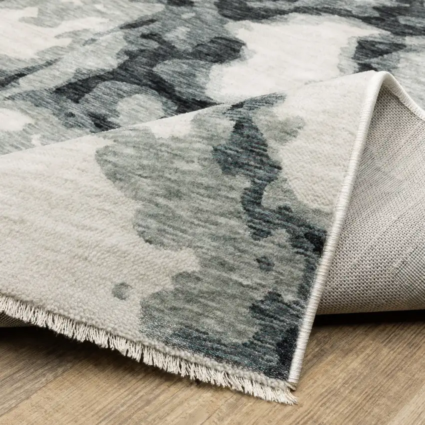 8' Blue Black And Ivory Abstract Runner Rug With Fringe Photo 8