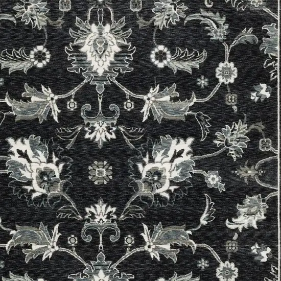 8' Blue Black And Ivory Floral Runner Rug With Fringe Photo 8