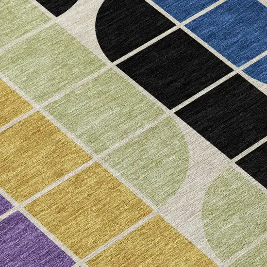 8' Blue Black Purple And Orange Round Geometric Washable Indoor Outdoor Area Rug Photo 9