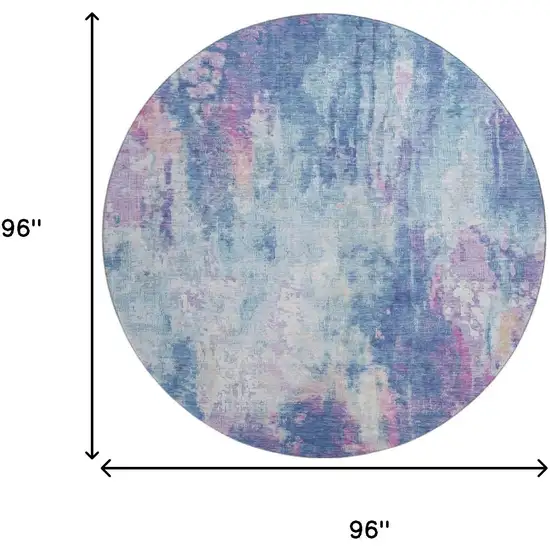 8' Blue Blush And Ivory Abstract Washable Round Rug With UV Protection Photo 9