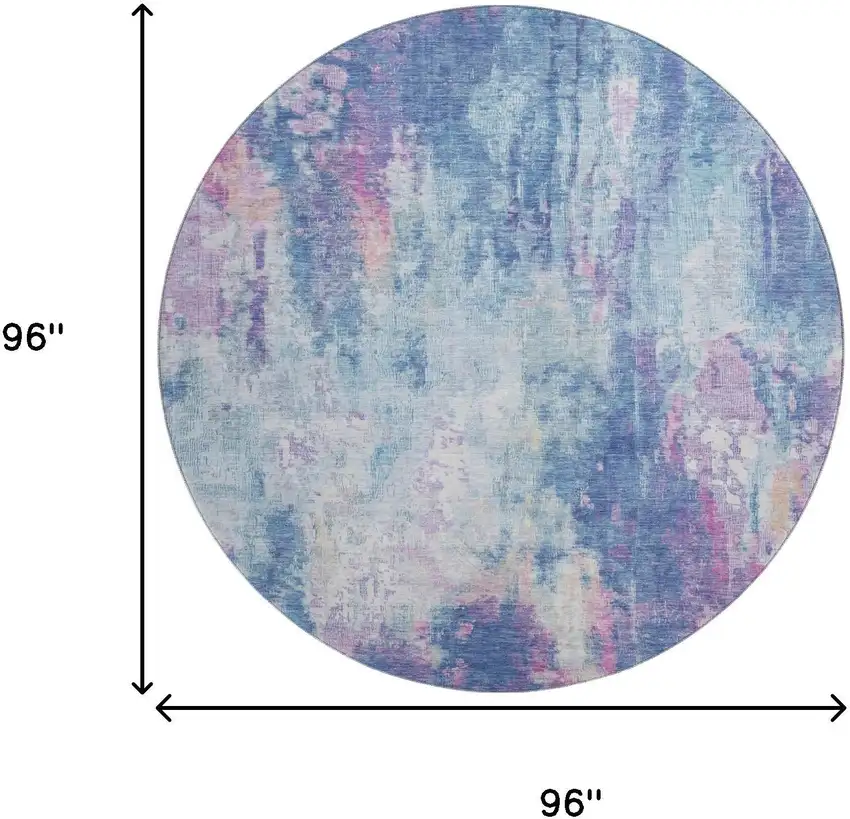 8' Blue Blush And Ivory Abstract Washable Round Rug With UV Protection Photo 9