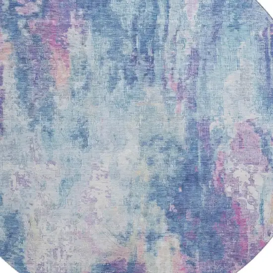 8' Blue Blush And Ivory Abstract Washable Round Rug With UV Protection Photo 2