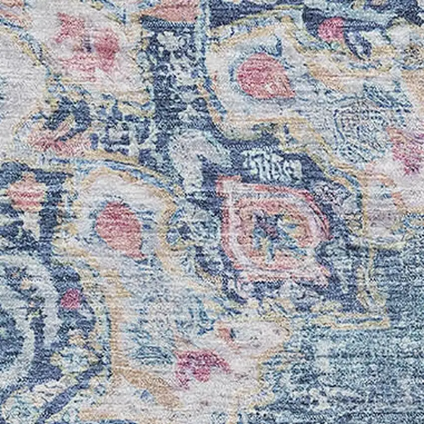 8' Blue Blush And Ivory Floral Washable Area Rug With UV Protection Photo 2