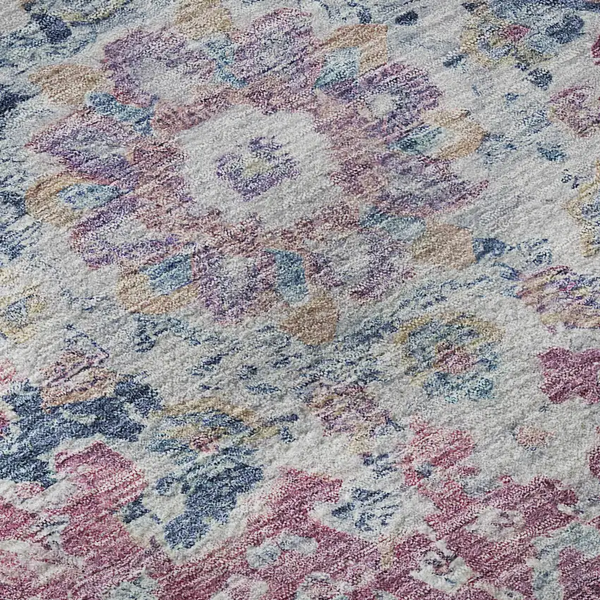 8' Blue Blush And Ivory Floral Washable Area Rug With UV Protection Photo 9