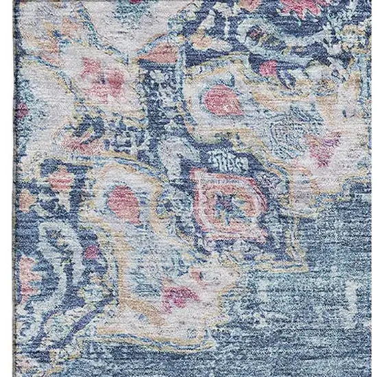 8' Blue Blush And Ivory Floral Washable Area Rug With UV Protection Photo 3