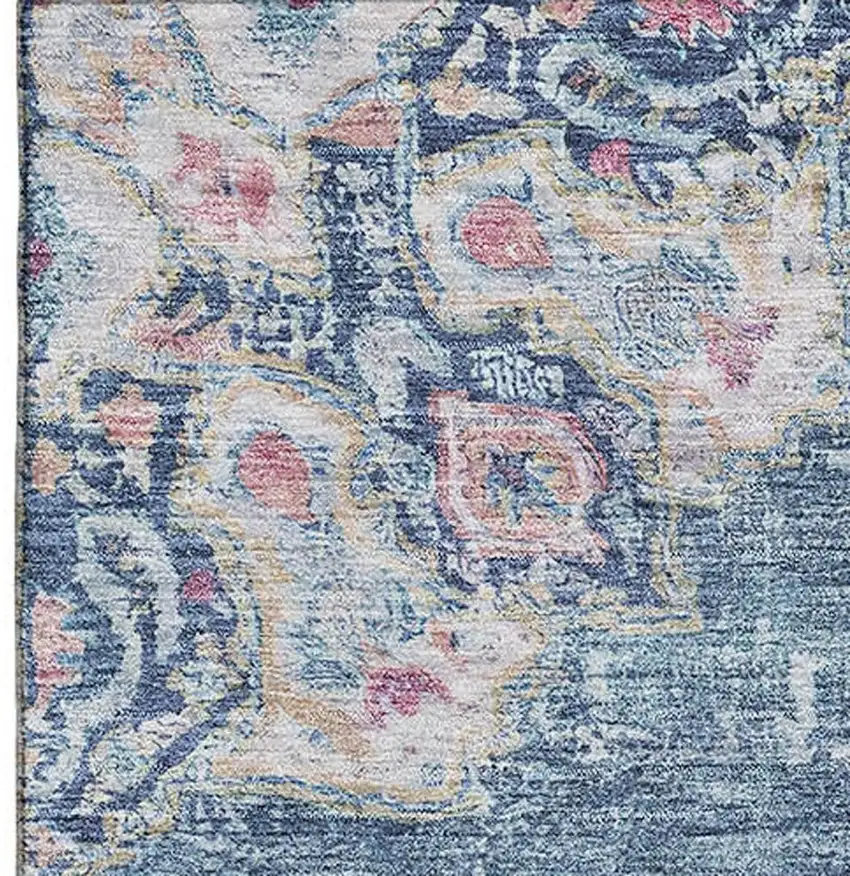 8' Blue Blush And Ivory Floral Washable Area Rug With UV Protection Photo 3