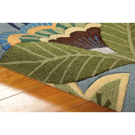 8' Blue Botanical Leaves Hand Carved Handmade Runner Rug Photo 4