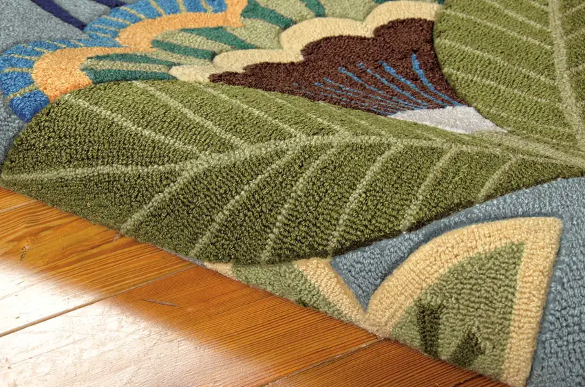 8' Blue Botanical Leaves Hand Carved Handmade Runner Rug Photo 4